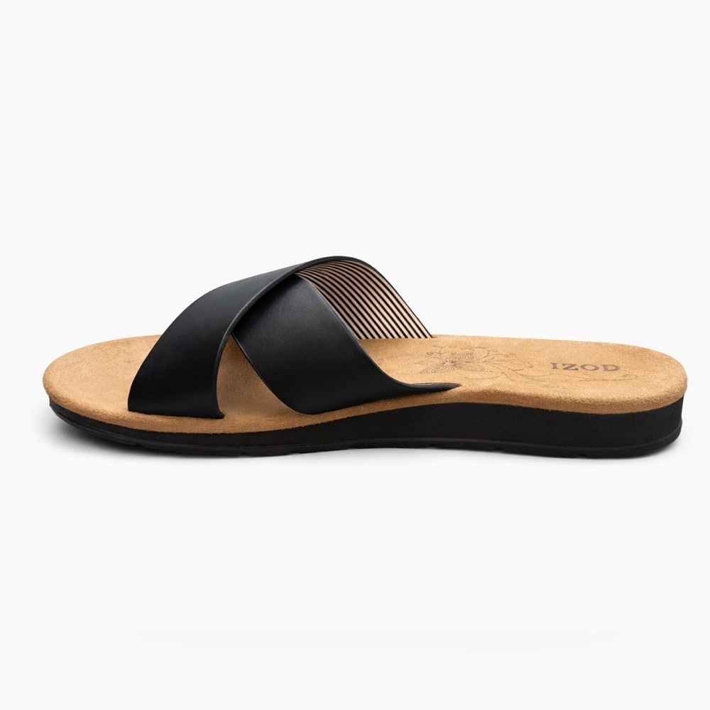 Izod Alyssa Black Crisscross Slide Sandals Women’s 10 NEW No Tags Comfort - Picture 3 of 4